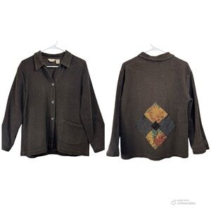Vintage J Jill Size Small Patchwork Square Metal Button Brown Jacket Artsy